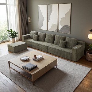 165" Corduroy Modular Sectional Cloud Sofa with Cup Holders - 1 of 4