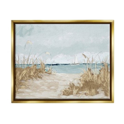 Stupell Industries Sandy Beach Walkway Distant Sailboats Floating SeaFloater Canvas Wall Art