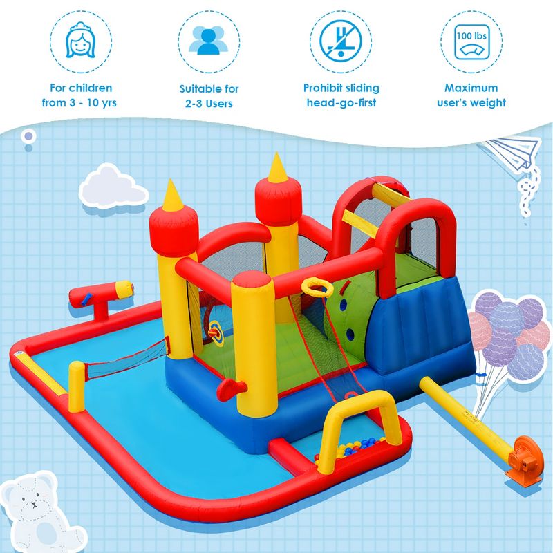Costway Inflatable Water Slide Jumping Bounce House Bouncy Splash Pool with 740W Blower, 5 of 11