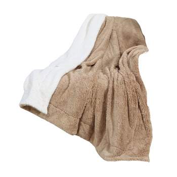 Chinchilla Stripe Faux Fur Oversized Throw Reversible Blanket Extra Large  Thick Warm Afghan Reversible to Plush Velvet - Tan