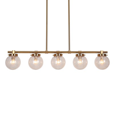 LNC Ariene 5-Light 38" Modern Linear Oversized Chandelier, Polished Gold with Crackle Globe Glass