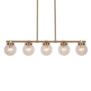 LNC Ariene 5-Light 38" Modern Linear Oversized Chandelier, Polished Gold with Crackle Globe Glass - 1 of 4