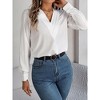 Womens Tops Casual Pleated V Neck Puff Long Sleeve T Shirts Loose Tunic Business Blouse - 2 of 4