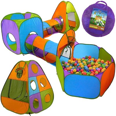 Playz 5pc Play Tent, Ball Pit, & Crawl Tunnels Bundle for Kids, Baby & Toddlers Purple, Orange, Blue