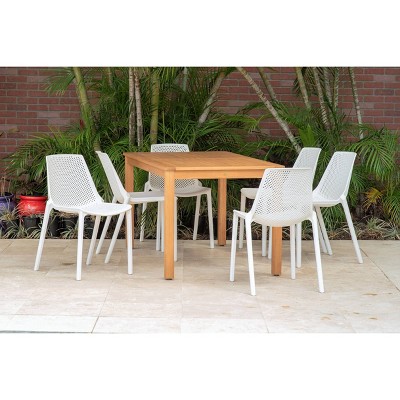 Elvis 7pc Rectangular Teak Finish/Resin Patio Dining Set - White - Amzonia