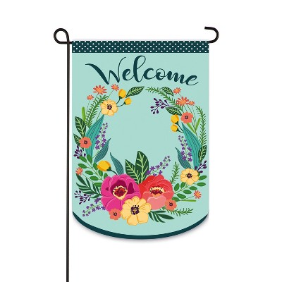 Evergreen Flag Spring Floral Welcome Wreath Garden Applique Flag