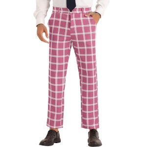 Lars Amadeus Men's Slim Fit Flat Front Zipper Checked Pattern Trousers - 1 of 4