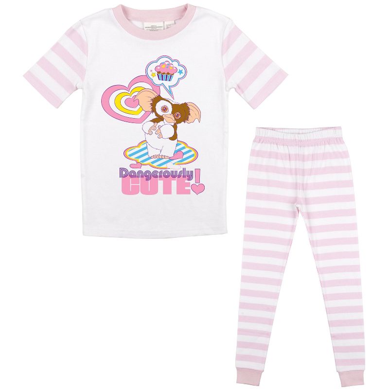 Gremlins Gizmo Dangerously Cute Youth Girls Pink & White Striped Sleep Set, 1 of 5