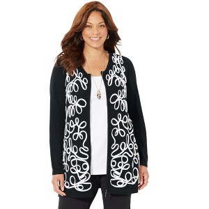 Catherines Women's Plus Size Zip-Front Embroidered Cardigan - 1 of 4