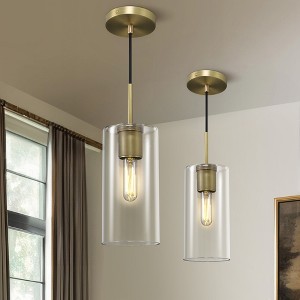 CityFurn 1-Light Cylinder Glass Pendant for Kitchen Island - 1 of 4