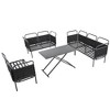 Carrie 5-Piece Patio Sectional Sofa Set, Woven Rope Patio Conversation Set with Glass Table and Cushions, Outdoor Furniture - Maison Boucle - 3 of 4