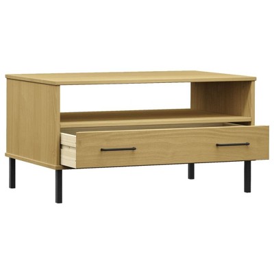 Light Wood Rectangular Coffee Table with Black Metal Legs and Storage