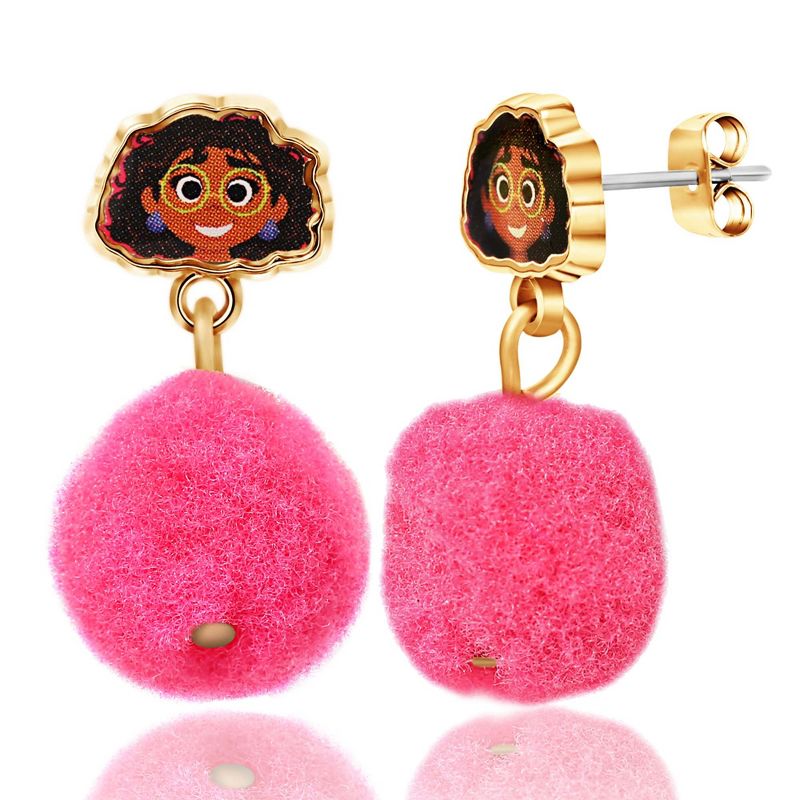 Disney Girls Encanto Mirabel Dangle Earrings with Pink Pom Poms, 4 of 7