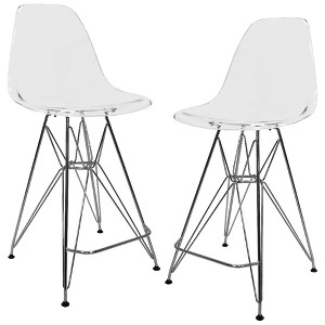 LeisureMod Cresco Modern Acrylic Barstool – Lightweight Steel Frame and Footrest Counter Stool for Kitchen Island, Home Bar, or Dining Area Set of 2 - 1 of 4
