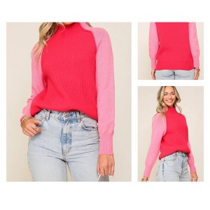 Women's Color Block High Neck Sweater - LUMIERE - 1 of 1