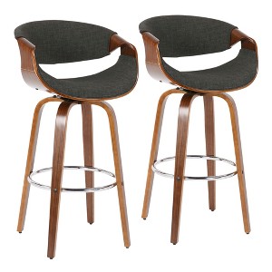 30" Mid-Century Modern Barstool with Swivel in Wood and Fabric, Set of 2 for Kitchen - 1 of 4