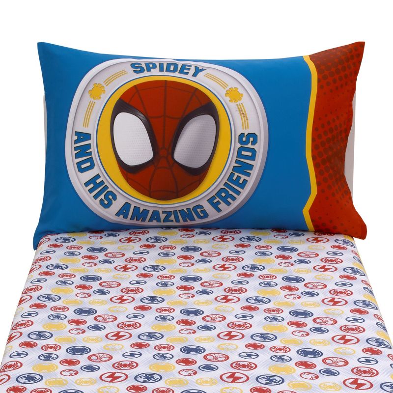 Marvel Spidey and His Amazing Friends Blue, Red, Yellow, and Green, Team Up 2 Piece Toddler Sheet Set, 5 of 10