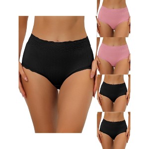 Allegra K Women's High Waist Tummy Control Ribbed Comfortable Lace Trim 5 Packs Briefs - 1 of 4