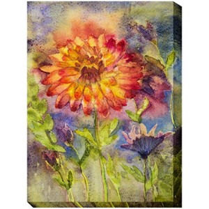 Cottage Garden West of The Wind Zinnia Orange, Purple, Green 40 x 30 Inch Waterproof Gallery Wrapped Canvas, Outdoor Garden, Yard, Patio All Weather - 1 of 2