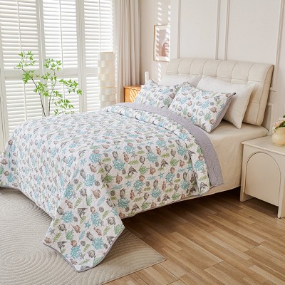 King Size Ocean Fish & Seaweed Bedding Set, 3-Piece Underwater Theme Comforter with 2 Pillowcases, Kids Boys Girls Bedroom Decor
