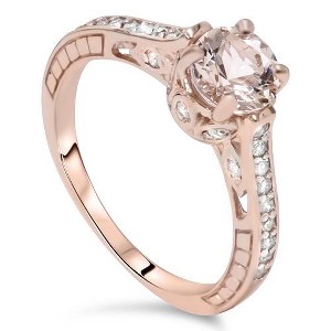 Pompeii3 1ct Morganite & Diamond Vintage Engagement Ring 14K Rose Gold - 1 of 4