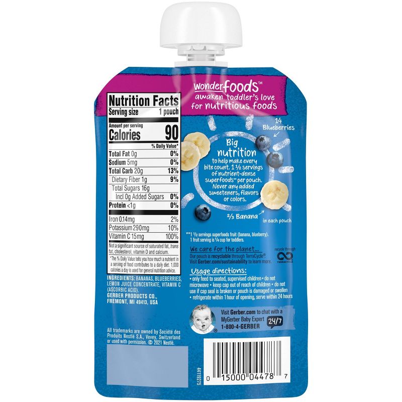 Gerber Toddler Banana Blueberry Baby Food Pouch - 3.5oz, 4 of 11