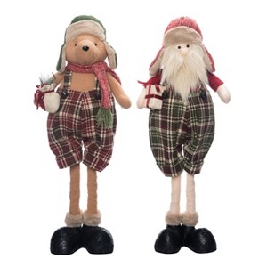 Transpac Plush Plaid Santa/Bear w/Telescoping Leg Set of 2 Christmas Home Decorations - 1 of 1
