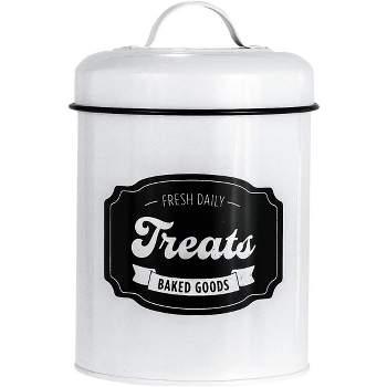 Amici Pet "Treats Baked Goods" Metal Food Canister - Airtight with Lid, 64oz Capacity, Perfect for Storing Pet Food and Treats