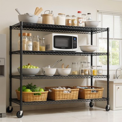 4 Tier Rack Shelving  with Wheels,  Height Adjustable  Metal Storage Shelves, Industrial Steel Storage Racks for Garage, Warehouse