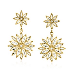 Ross-Simons Italian Sterling Silver and 18kt Gold Over Sterling Flower Drop Earrings - 1 of 4