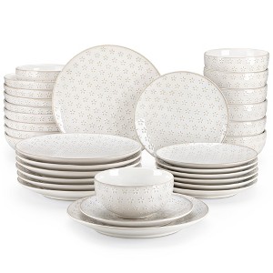 vancasso 16 piece white five-leaf flower embossed ceramic tableware set includes 4 dinner plates/dessert plates/pasta/cereal bowls - 1 of 4