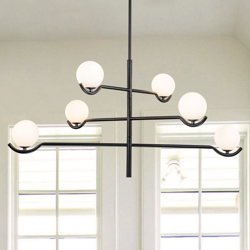 C Cattleya 6-Light Black Tiered Sputnik Chandelier with White Opal Glass, Adjustable height and G9 Bulb Included, 2 of 9