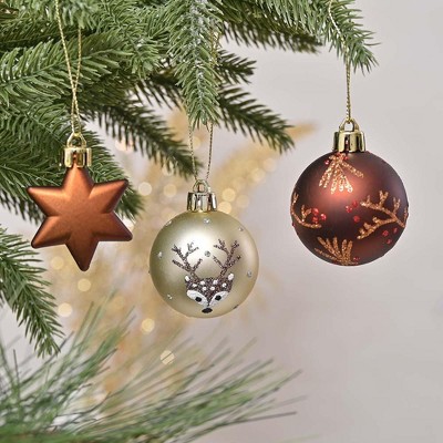 35-Piece Bronze and Gold Shatterproof Plastic Ornament Set