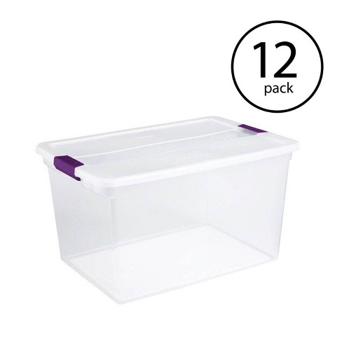 QRInnovations 6 Pack 46 qt Latch Box Plastic Totes Clear Storage Containers Bin Latching Lids