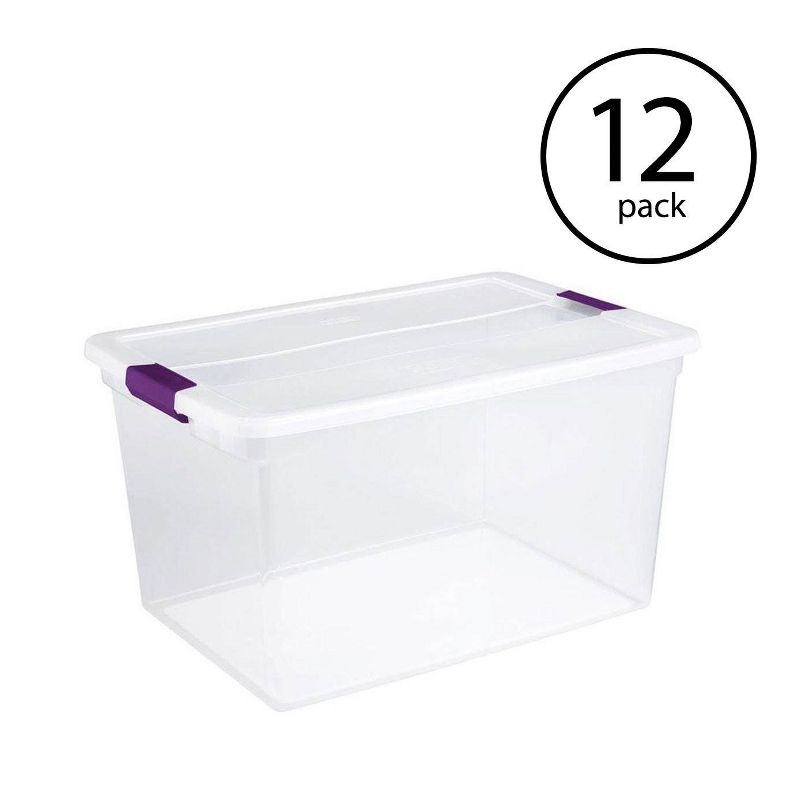 Sterilite 66 Qt ClearView Latch Storage Box Stackable Bin with Latching Lid, Plastic Container to Organize Clothes in Closet, Clear Base, Lid, 12-Pack, 1 of 8