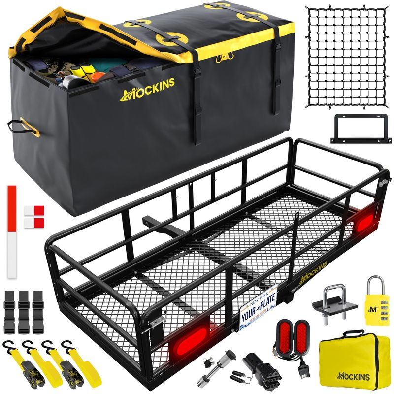 Mockins 60"x24"x14" High Rail Hitch Cargo Carrier with Yellow Bag