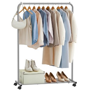 SONGMICS 110 lb Load Capacity Clothes Rack with Wheels Garment Rack with Storage Shelf Clothing Rack for Bedroom 2 Brakes Steel Frame - 1 of 4