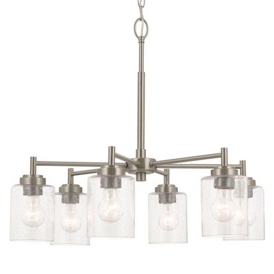 Brushed Nickel 6-Light Chandelier with Clear Seeded Glass Shades