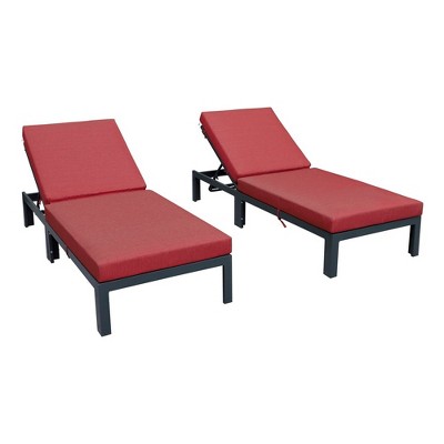 LeisureMod Chelsea Modern Outdoor Chaise Lounge Chairs with Black Frame - Set of 2