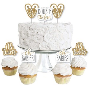 Big Dot of Happiness It's Twins - Dessert Cupcake Toppers - Gold Twins Baby Shower Clear Treat Picks - Set of 24 - 1 of 4