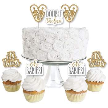 Big Dot of Happiness It's Twins - Dessert Cupcake Toppers - Gold Twins Baby Shower Clear Treat Picks - Set of 24
