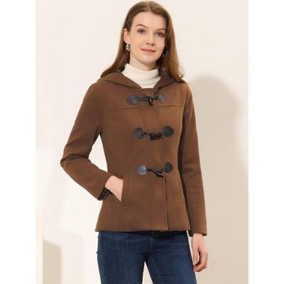 INSPIRE CHIC Women's Casual Winter Outwear Hooded Button Toggle Duffle Coat Small Dark Brown — фото 2