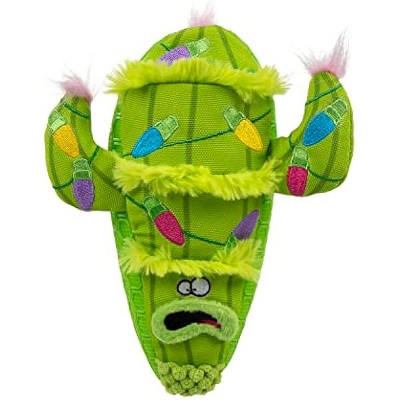 goDog Holiday Collection Mixed Materials TPE-Plush Holiday Cactus Squeaky Dog Toy, Chew Guard Technology - Green, One Size