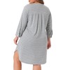 Women's Plus Size Stripe Button Down 3/4 Sleeve Side Slits Soft Lounge Midi Nightshirt with Pocket - Agnes Orinda 3X Gray - 4 of 4