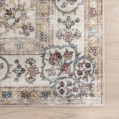 Teja Peach Persian Medallion Machine Washable Area Rug, 4' x 6'