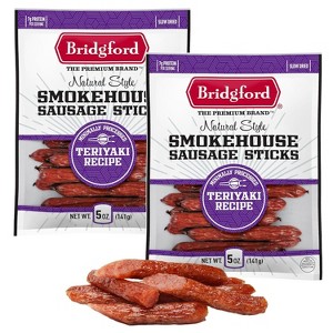 Bridgford Smokehouse Sausage Sticks Teriyaki 5 oz - Gluten free High Protein Smoked Sausage Sticks for a variety of dietary preferences - 1 of 4