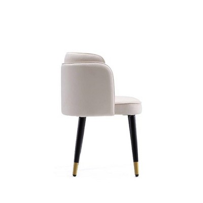 Cream Velvet Upholstered Side Chair with Wood Legs