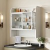 CSBDHome Wall Mounted Bathroom Cabinet with Fluted Glass Doors and Open Shelf – Black/White – Modern Metal Storage Organizer - 2 of 4