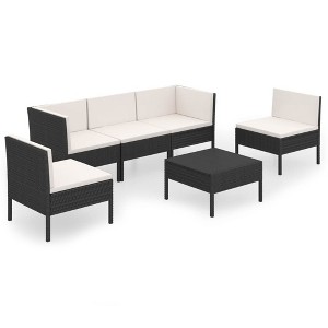 vidaXL Patio Lounge Set Outdoor Sectional Sofa Set Table Poly Rattan Black - 1 of 4