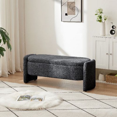 CAVINAS Oval Storage Ottoman Bench, 3D Lamb Fleece Fabric Bench with Large Storage Space, Ottoman Foot Rest for the Living Room, Entryway and Bedroom